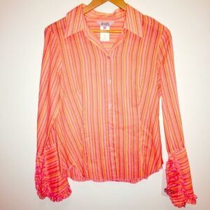 Allen by ABS Pink Stripe ruffle top - NWT
